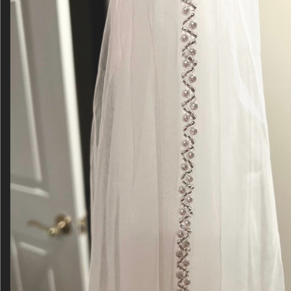 Elegant White Veil with Beaded Trim